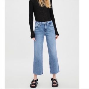 Zara Wide Leg Light Wash Jeans Raw Hem Sz 12